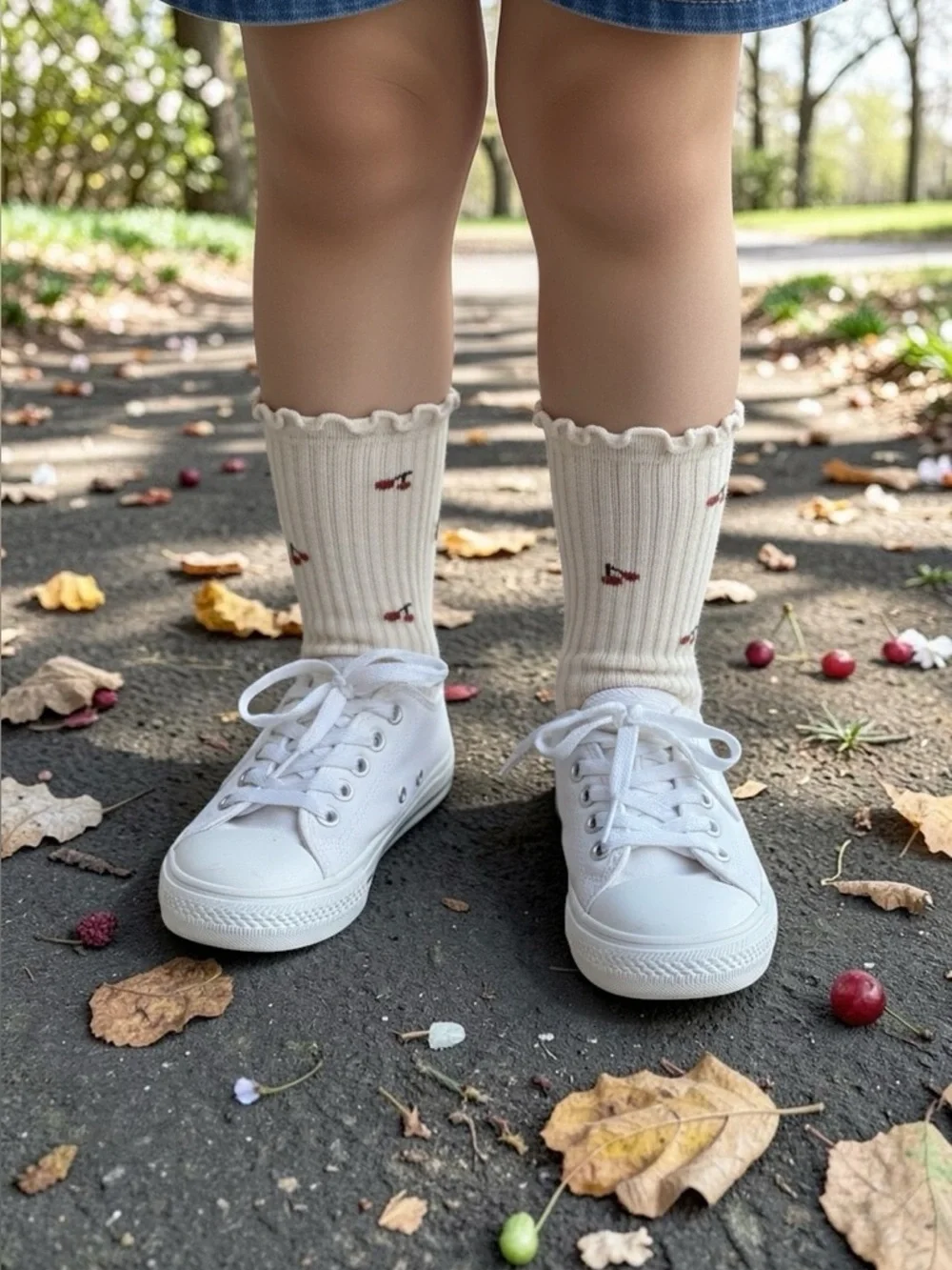 Cute Cherry Pattern Kids Socks - soft cream - Picture 9 of 12